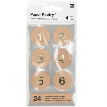 Paper Poetry Adventskalender stickers Kraft paper 24st.