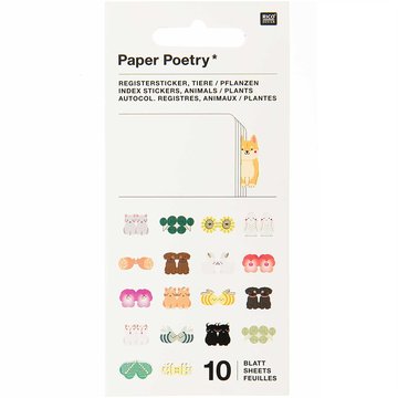 PAPER POETRY STICKERBOOK INDEX TABS ANIMALS 10 VELLEN