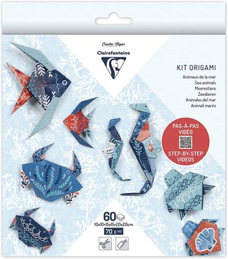 Origami papier Zeedieren , set met 3 maten 60 vel 70g - met motief