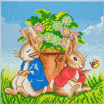 Crystal Art kit ® Peter Rabbit and Flopsy Flower Pot 30 x 30 cm diamond painting