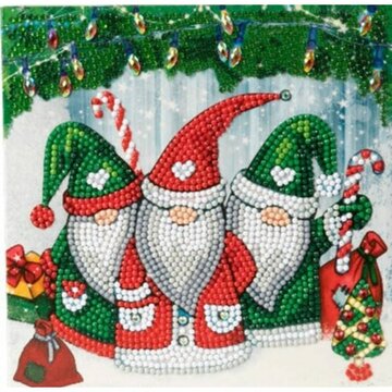 Christmas Crystal Card kit diamond painting Santa Gnomes18 x 18 cm