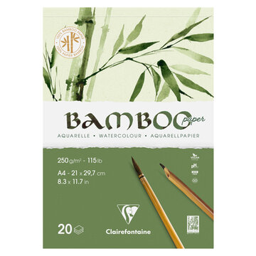BAMBOO aquarelpapier blok 20 vel A4 250gr/m2 - Wit