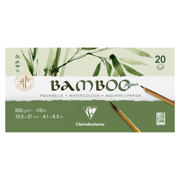 BAMBOO aquarelpapier blok 20 vel 105X210mm 250gr/m2 - Wit