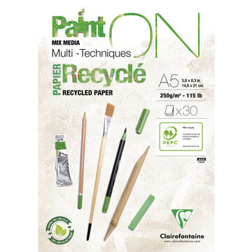 Paint'ON Recyclé blok 30 blad 250g/m2 A5 (14,8x21cm) - Wit