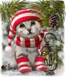 Crystal Card Kit ® Christmas Cat Lantern (18x18cm/partial)