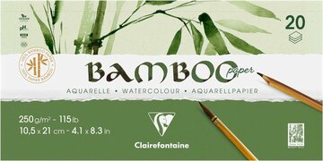 BAMBOO aquarelpapier blok 20 vel 105X210mm 250gr/m2 - Wit