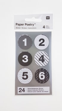 Paper Poetry Adventskalender stickers zwart/wit 24 st.