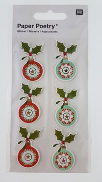 Paper Poetry 3D sticker Kerstballen rood mintgroen 6st.