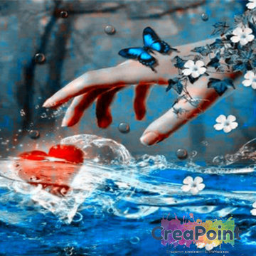 Full 5D Diamond Painting Hand pakt hart 30 x 30 cm